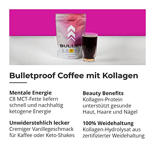 ahead BULLET | C8 MCT Powder with Collagen Powder - Vanilla - 300g - Perfect for Bulletproof Coffee
